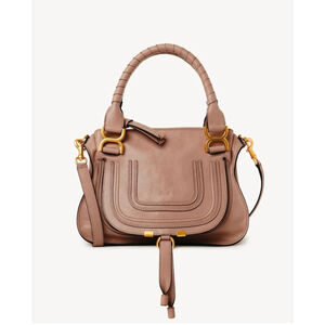 Chloe Marcie Medium Double Carry Satchel Bag in Grained Leather in Nut